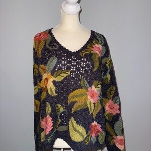 Peruvian Connection Floral V-Neck Sweater